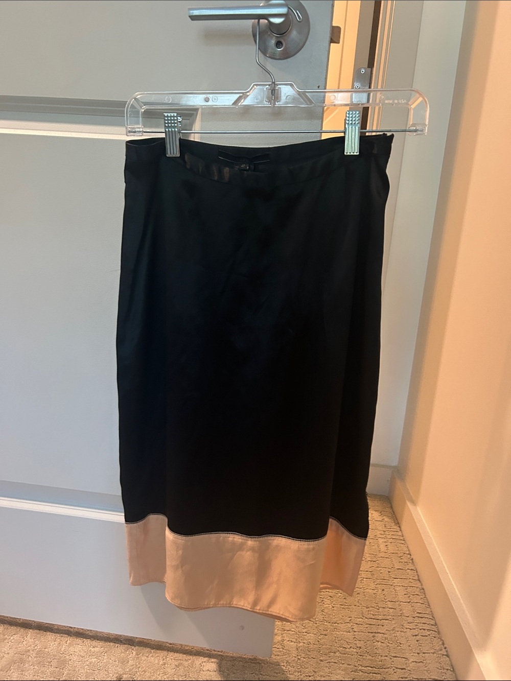 easel Black Maxi silk slip Skirt with Cream Contrast Hem